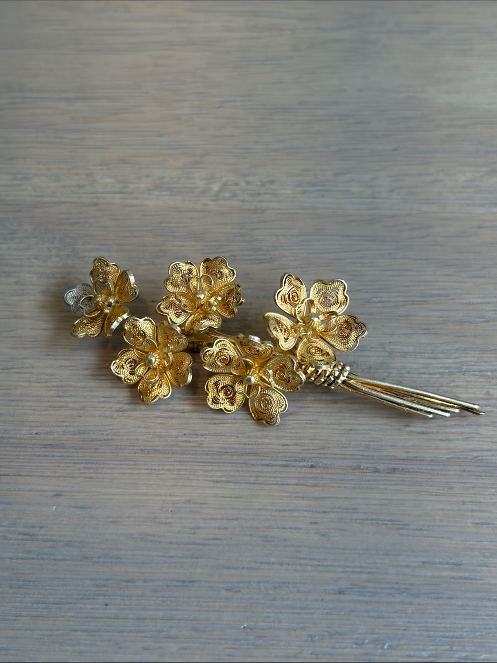 Vintage Estate Gold Filigree Floral Brooch Flower Bouquet Pin